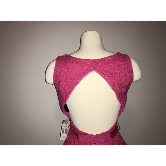 BCBG Max Azria "Katrina" Dark Pink Sequin Lace A-Line Dress, Size 2 NWT! $348 - Picture 9 of 10